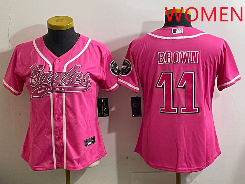 Women Philadelphia Eagles #11 Brown Pink Jointly Name 2025 Nike Limited NFL Jersey style 8->women nfl jersey->Women Jersey